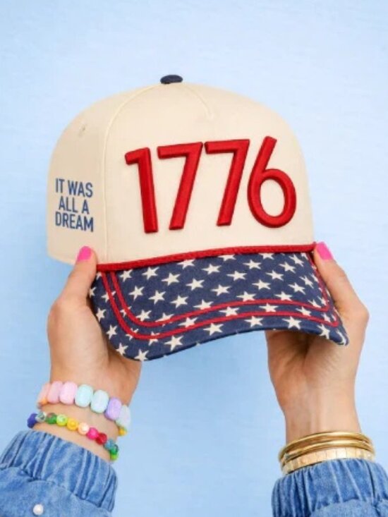 Accessories - 1776 Red, White and Blue Stars Hat Beige with Puff Embroidery